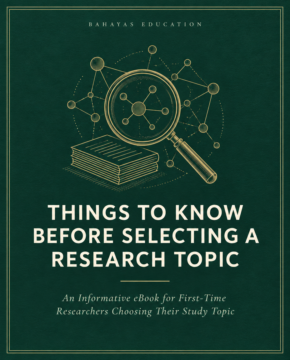 Cover of the Bahayas ebook Things to Know Before Selecting a Research Topic